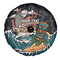 Personalized Japanese Koi Fish Ramen Spare Tire Cover Tiki Surfing Wagara Hibiscus Pattern