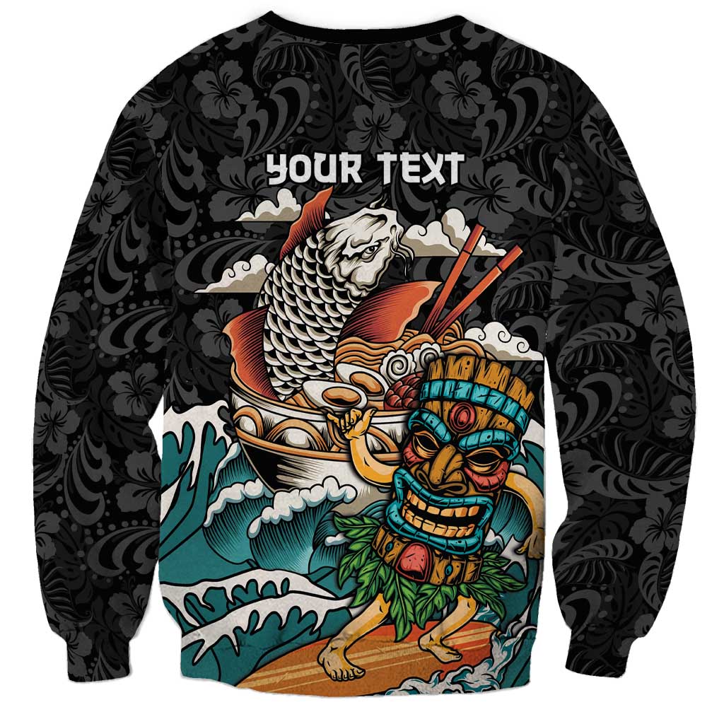 Personalized Japanese Koi Fish Ramen Sweatshirt Tiki Surfing Wagara Hibiscus Pattern