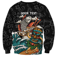 Personalized Japanese Koi Fish Ramen Sweatshirt Tiki Surfing Wagara Hibiscus Pattern