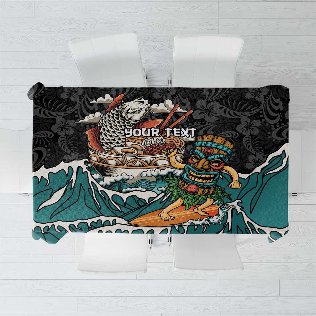 Personalized Japanese Koi Fish Ramen Tablecloth Tiki Surfing Wagara Hibiscus Pattern