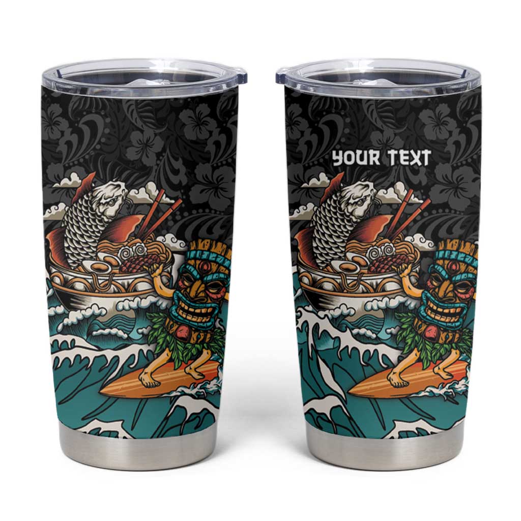 Personalized Japanese Koi Fish Ramen Tumbler Cup Tiki Surfing Wagara Hibiscus Pattern