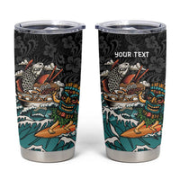 Personalized Japanese Koi Fish Ramen Tumbler Cup Tiki Surfing Wagara Hibiscus Pattern