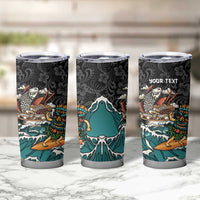 Personalized Japanese Koi Fish Ramen Tumbler Cup Tiki Surfing Wagara Hibiscus Pattern