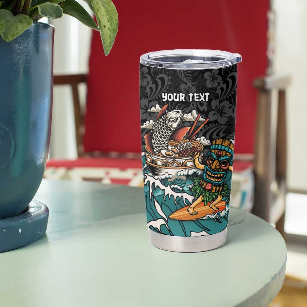 Personalized Japanese Koi Fish Ramen Tumbler Cup Tiki Surfing Wagara Hibiscus Pattern