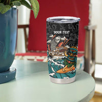 Personalized Japanese Koi Fish Ramen Tumbler Cup Tiki Surfing Wagara Hibiscus Pattern