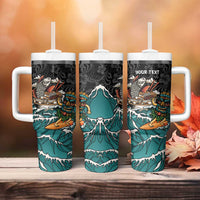 Personalized Japanese Koi Fish Ramen Tumbler With Handle Tiki Surfing Wagara Hibiscus Pattern