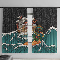 Personalized Japanese Koi Fish Ramen Window Curtain Tiki Surfing Wagara Hibiscus Pattern LT9 With Hooks Black - Polynesian Pride