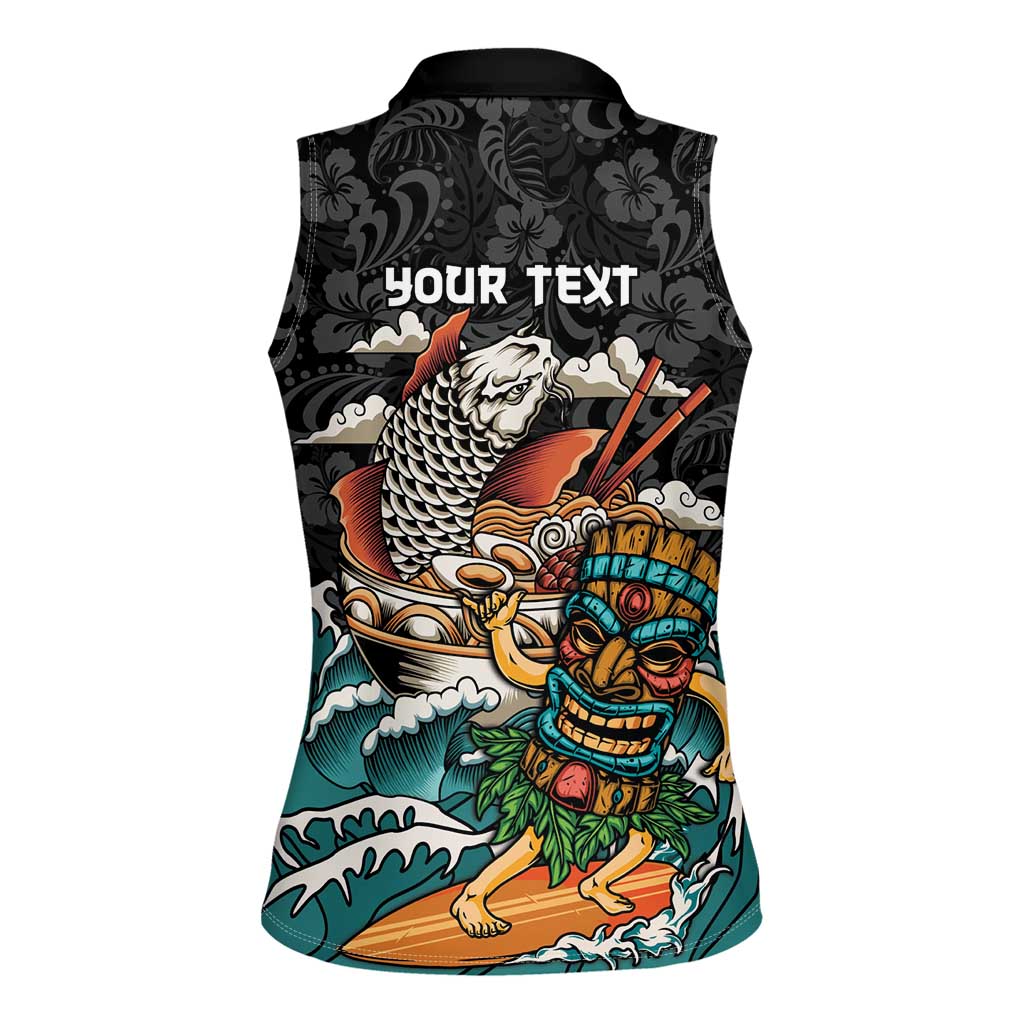 Personalized Japanese Koi Fish Ramen Women Sleeveless Polo Shirt Tiki Surfing Wagara Hibiscus Pattern