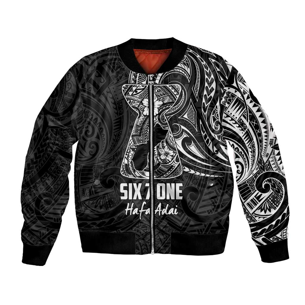 Black Guam Latte Stone Tribal Tattoo Bomber Jacket Hafa Adai Six 7 One LT9 Unisex Black - Polynesian Pride