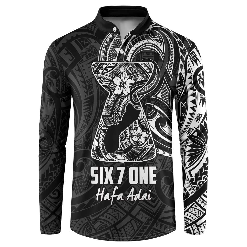 Black Guam Latte Stone Tribal Tattoo Button Sweatshirt Hafa Adai Six 7 One