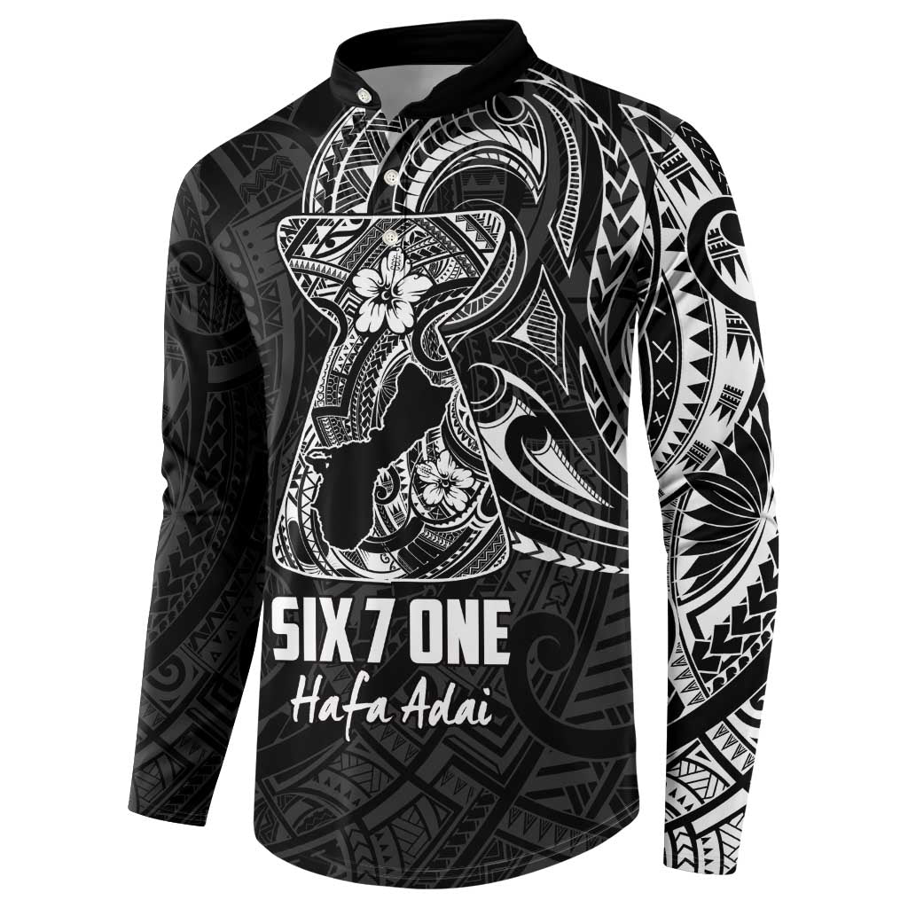 Black Guam Latte Stone Tribal Tattoo Button Sweatshirt Hafa Adai Six 7 One