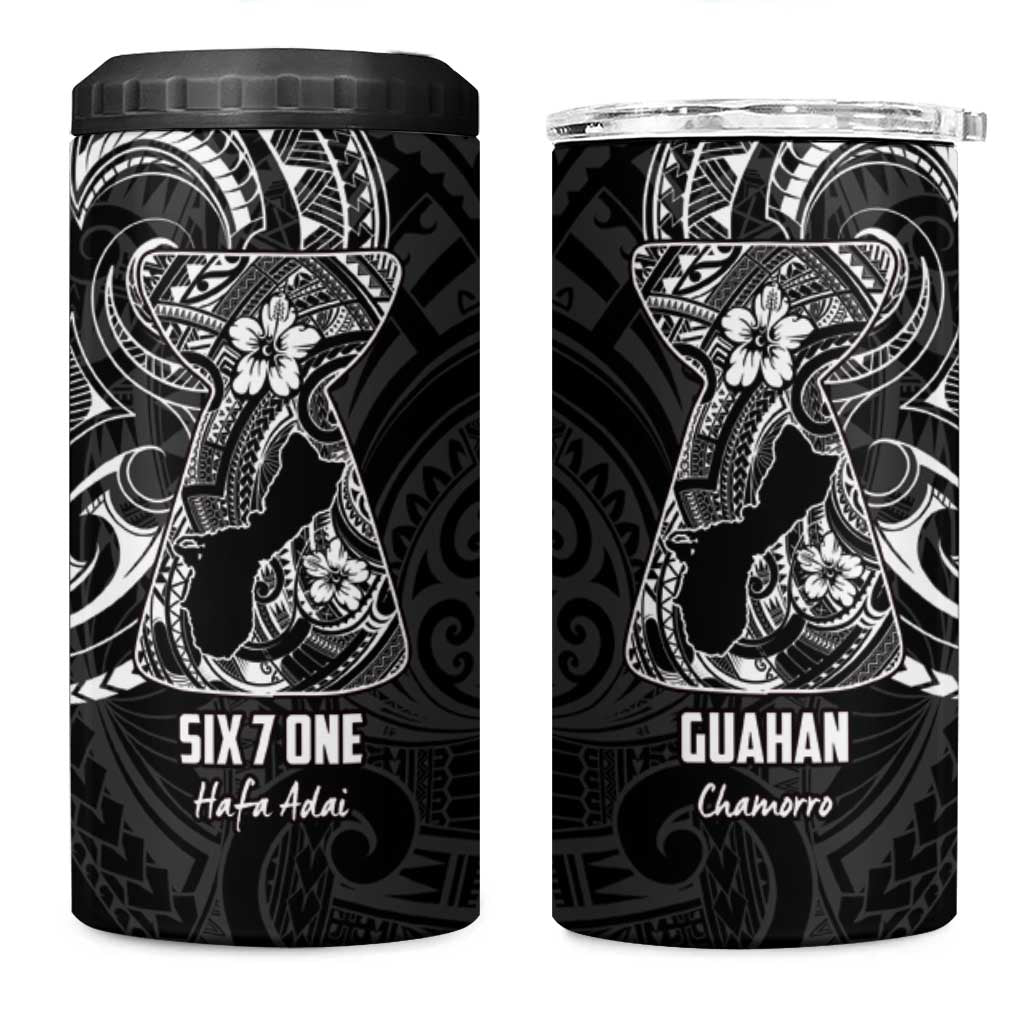 Black Guam Latte Stone Tribal Tattoo 4 in 1 Can Cooler Tumbler Hafa Adai Six 7 One