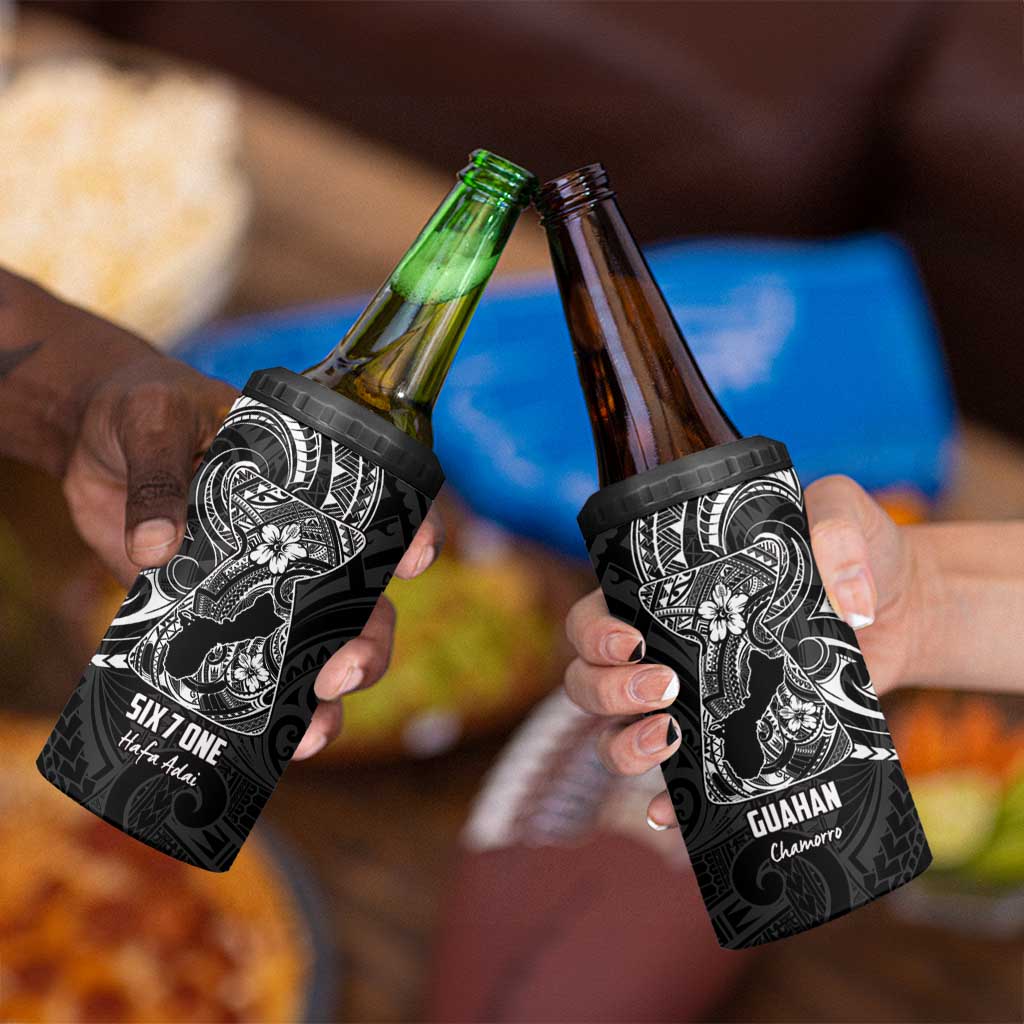 Black Guam Latte Stone Tribal Tattoo 4 in 1 Can Cooler Tumbler Hafa Adai Six 7 One