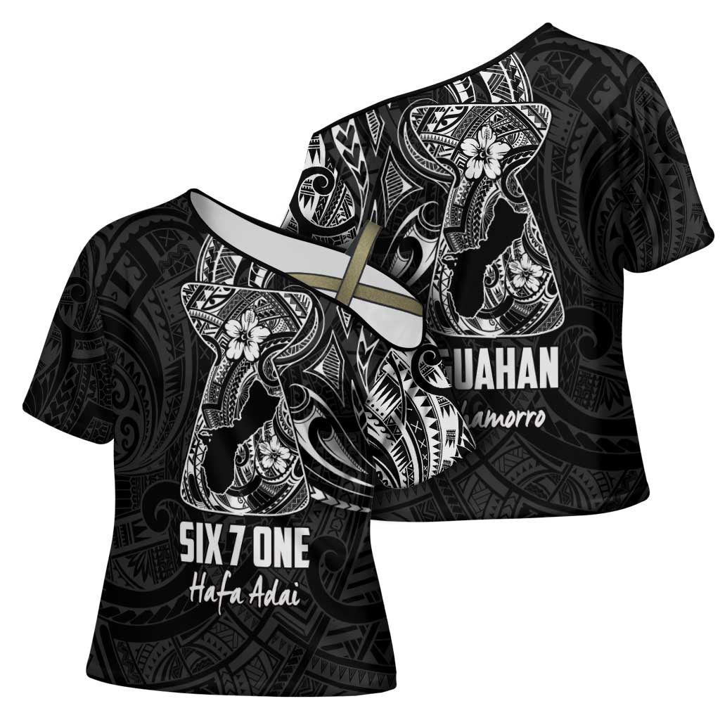 Black Guam Latte Stone Tribal Tattoo Cross Shoulder Shirt Hafa Adai Six 7 One - Polynesian Pride