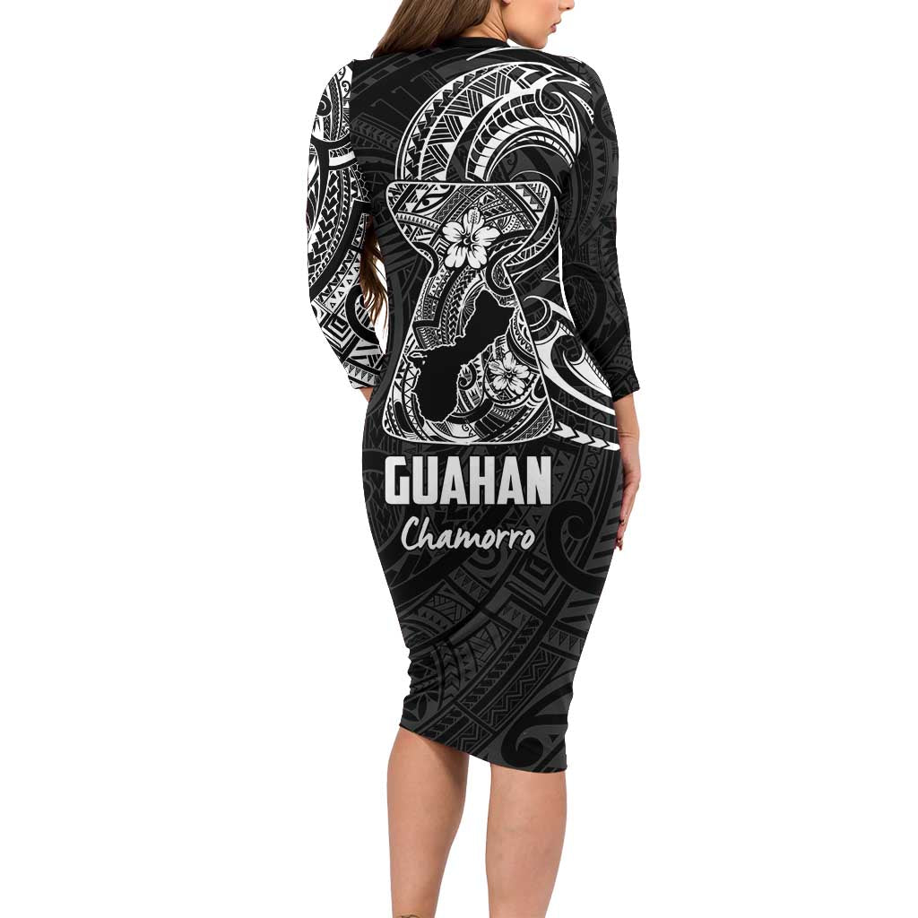 Black Guam Latte Stone Tribal Tattoo Family Matching Long Sleeve Bodycon Dress and Hawaiian Shirt Hafa Adai Six 7 One