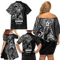 Black Guam Latte Stone Tribal Tattoo Family Matching Off Shoulder Short Dress and Hawaiian Shirt Hafa Adai Six 7 One