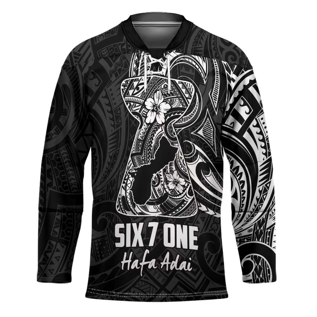 Black Guam Latte Stone Tribal Tattoo Hockey Jersey Hafa Adai Six 7 One - Polynesian Pride