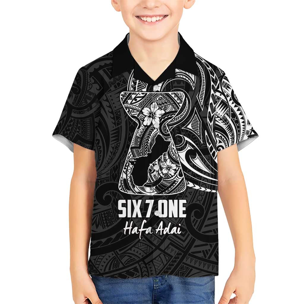 Black Guam Latte Stone Tribal Tattoo Kid Hawaiian Shirt Hafa Adai Six 7 One