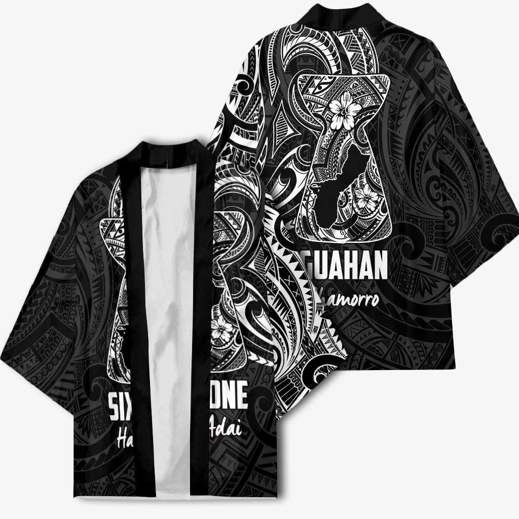 Black Guam Latte Stone Tribal Tattoo Kimono Hafa Adai Six 7 One - Polynesian Pride