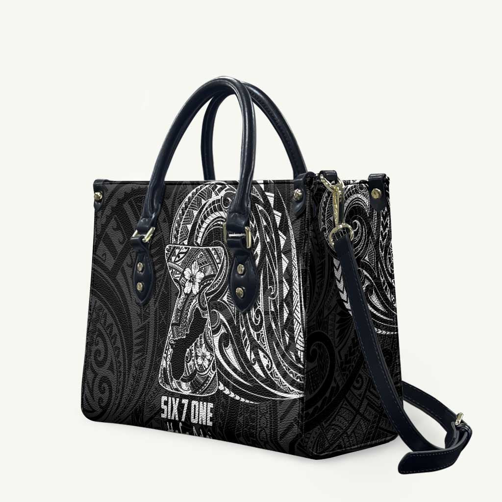 Black Guam Latte Stone Tribal Tattoo Leather Bag Hafa Adai Six 7 One - Polynesian Pride