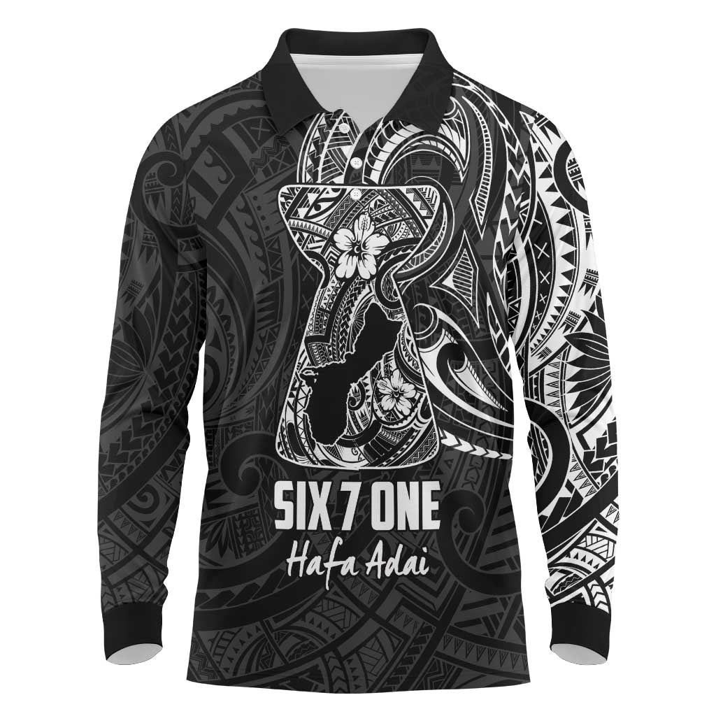 Black Guam Latte Stone Tribal Tattoo Long Sleeve Polo Shirt Hafa Adai Six 7 One