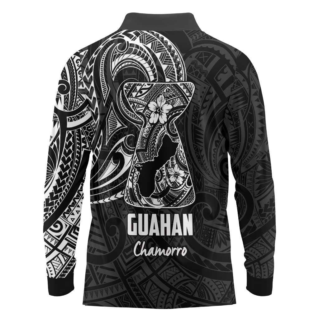 Black Guam Latte Stone Tribal Tattoo Long Sleeve Polo Shirt Hafa Adai Six 7 One