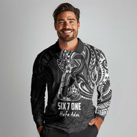 Black Guam Latte Stone Tribal Tattoo Long Sleeve Polo Shirt Hafa Adai Six 7 One