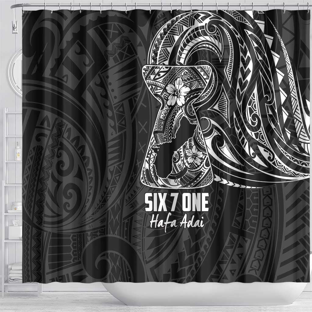 Black Guam Latte Stone Tribal Tattoo Shower Curtain Hafa Adai Six 7 One