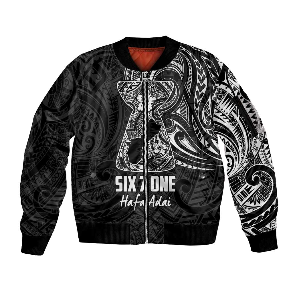 Black Guam Latte Stone Tribal Tattoo Sleeve Zip Bomber Jacket Hafa Adai Six 7 One