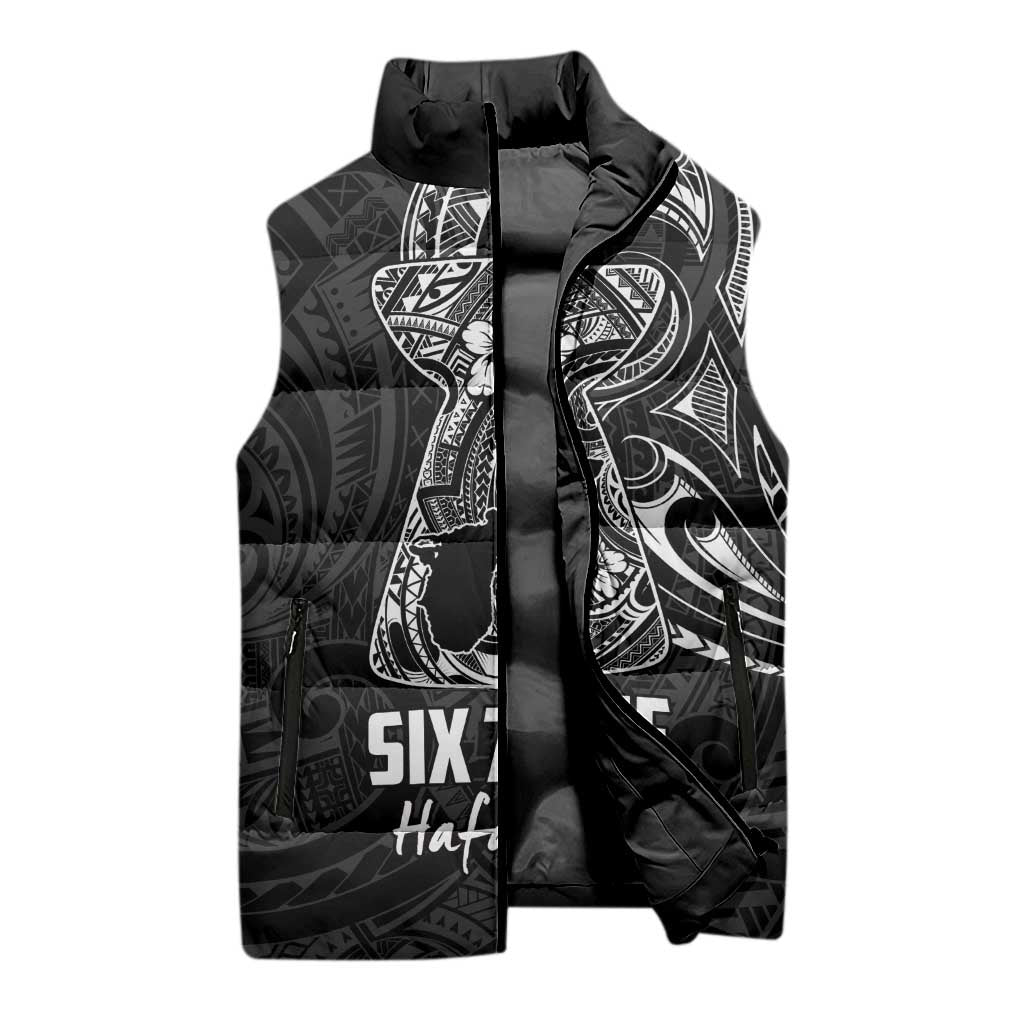 Black Guam Latte Stone Tribal Tattoo Sleeveless Puffer Jacket Hafa Adai Six 7 One - Polynesian Pride