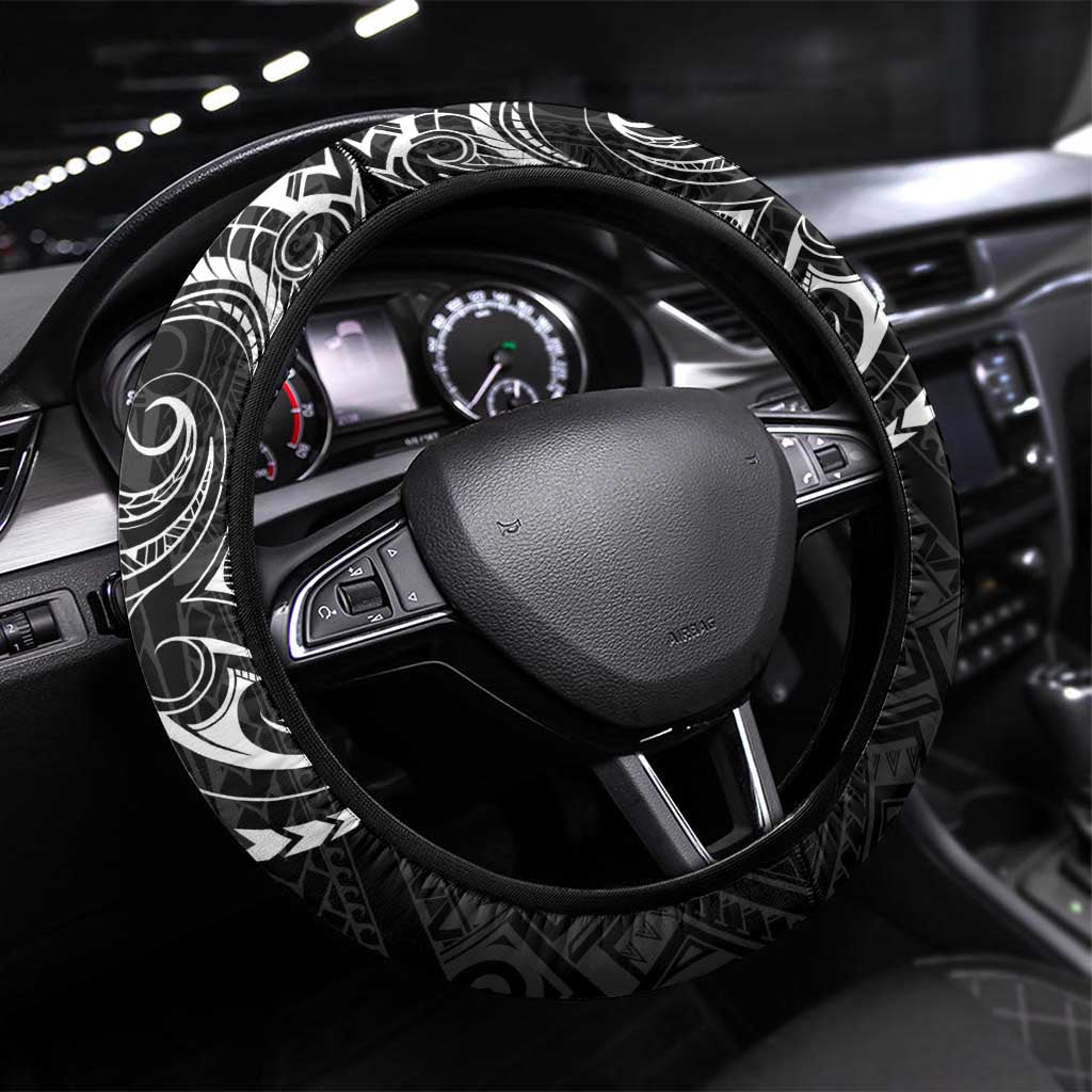 Black Guam Latte Stone Tribal Tattoo Steering Wheel Cover Hafa Adai Six 7 One LT9 Universal Fit Black - Polynesian Pride