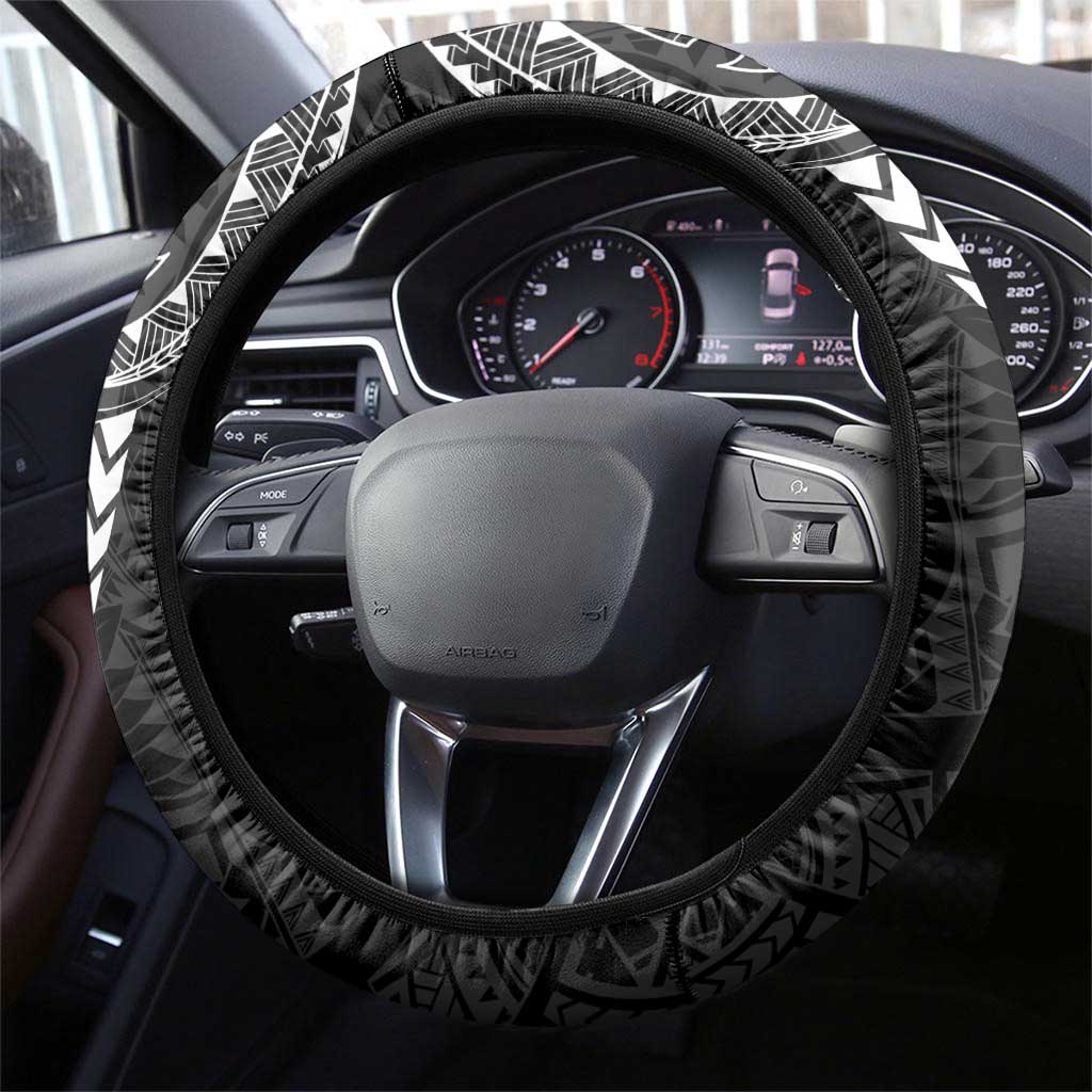 Black Guam Latte Stone Tribal Tattoo Steering Wheel Cover Hafa Adai Six 7 One LT9 - Polynesian Pride