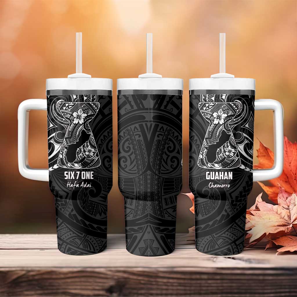 Black Guam Latte Stone Tribal Tattoo Tumbler With Handle Hafa Adai Six 7 One