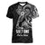 Black Guam Latte Stone Tribal Tattoo Women V-Neck T-Shirt Hafa Adai Six 7 One