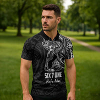 Black Guam Latte Stone Tribal Tattoo Zipper Polo Shirt Hafa Adai Six 7 One - Polynesian Pride