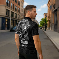 Black Guam Latte Stone Tribal Tattoo Zipper Polo Shirt Hafa Adai Six 7 One - Polynesian Pride