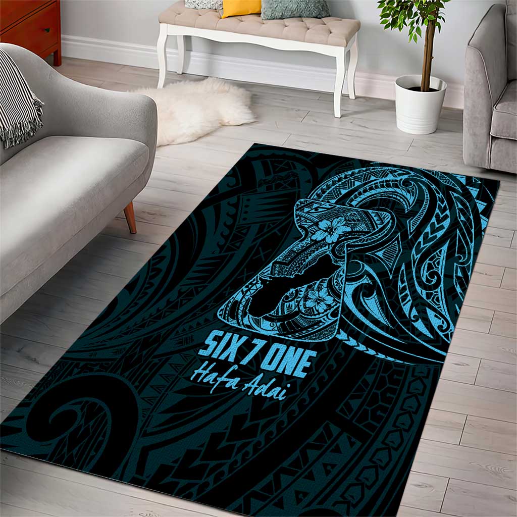 Blue Guam Latte Stone Tribal Tattoo Area Rug Hafa Adai Six 7 One