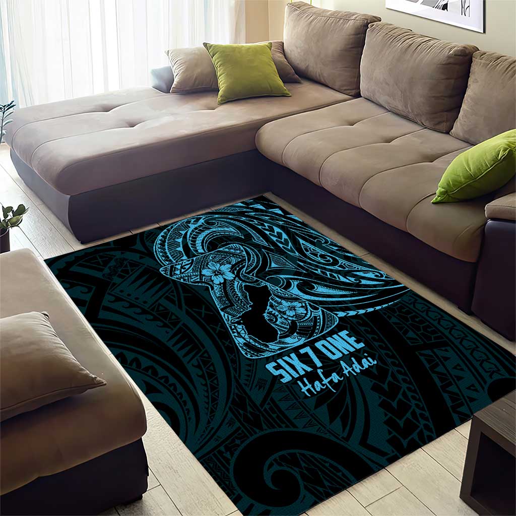 Blue Guam Latte Stone Tribal Tattoo Area Rug Hafa Adai Six 7 One