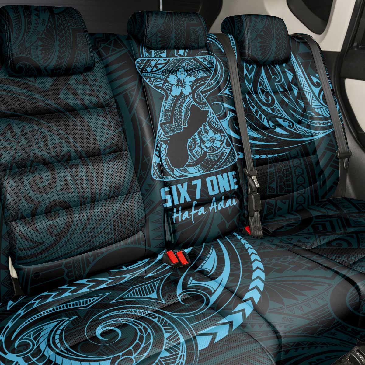 Blue Guam Latte Stone Tribal Tattoo Back Car Seat Cover Hafa Adai Six 7 One