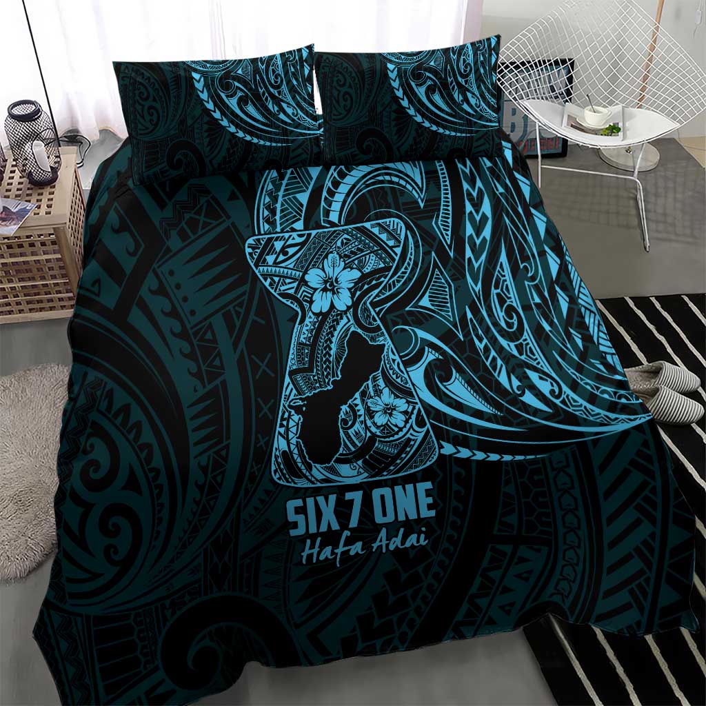 Blue Guam Latte Stone Tribal Tattoo Bedding Set Hafa Adai Six 7 One