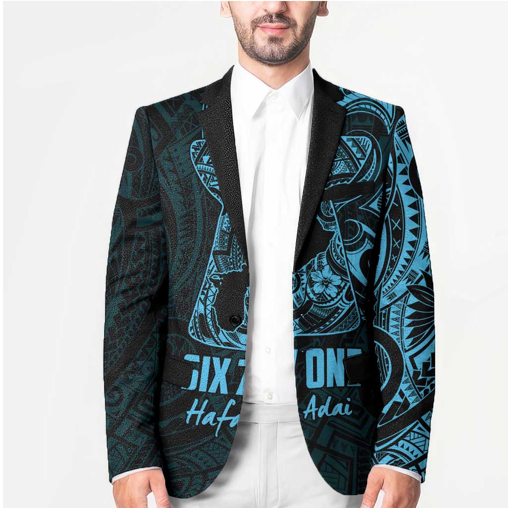 Blue Guam Latte Stone Tribal Tattoo Blazer Hafa Adai Six 7 One - Polynesian Pride