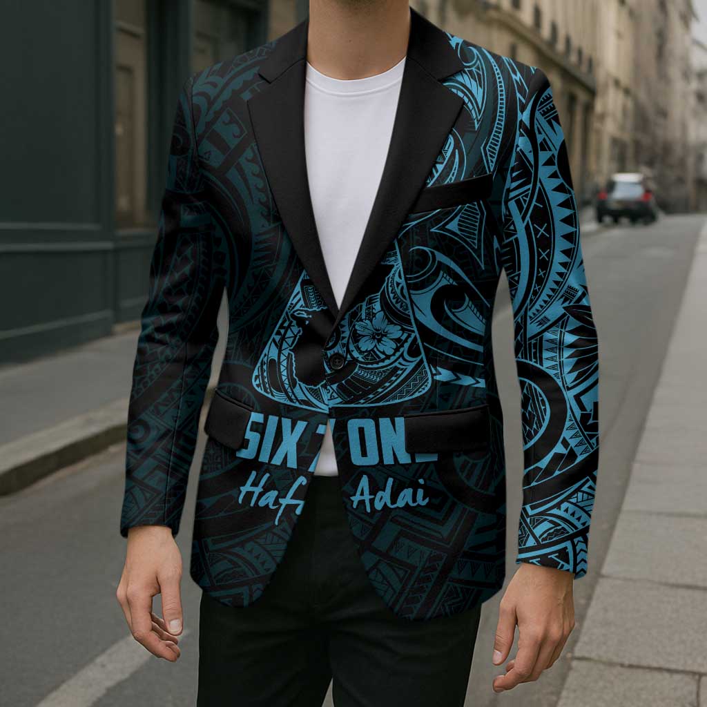 Blue Guam Latte Stone Tribal Tattoo Blazer Hafa Adai Six 7 One - Polynesian Pride