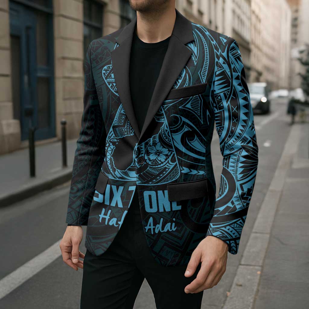 Blue Guam Latte Stone Tribal Tattoo Blazer Hafa Adai Six 7 One - Polynesian Pride