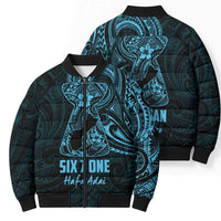 Blue Guam Latte Stone Tribal Tattoo Bomber Puffer Jacket Hafa Adai Six 7 One - Polynesian Pride