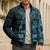 Blue Guam Latte Stone Tribal Tattoo Bomber Puffer Jacket Hafa Adai Six 7 One - Polynesian Pride