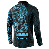 Blue Guam Latte Stone Tribal Tattoo Button Sweatshirt Hafa Adai Six 7 One