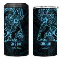 Blue Guam Latte Stone Tribal Tattoo 4 in 1 Can Cooler Tumbler Hafa Adai Six 7 One