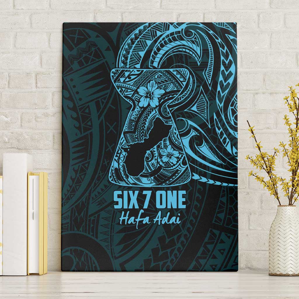 Blue Guam Latte Stone Tribal Tattoo Canvas Wall Art Hafa Adai Six 7 One