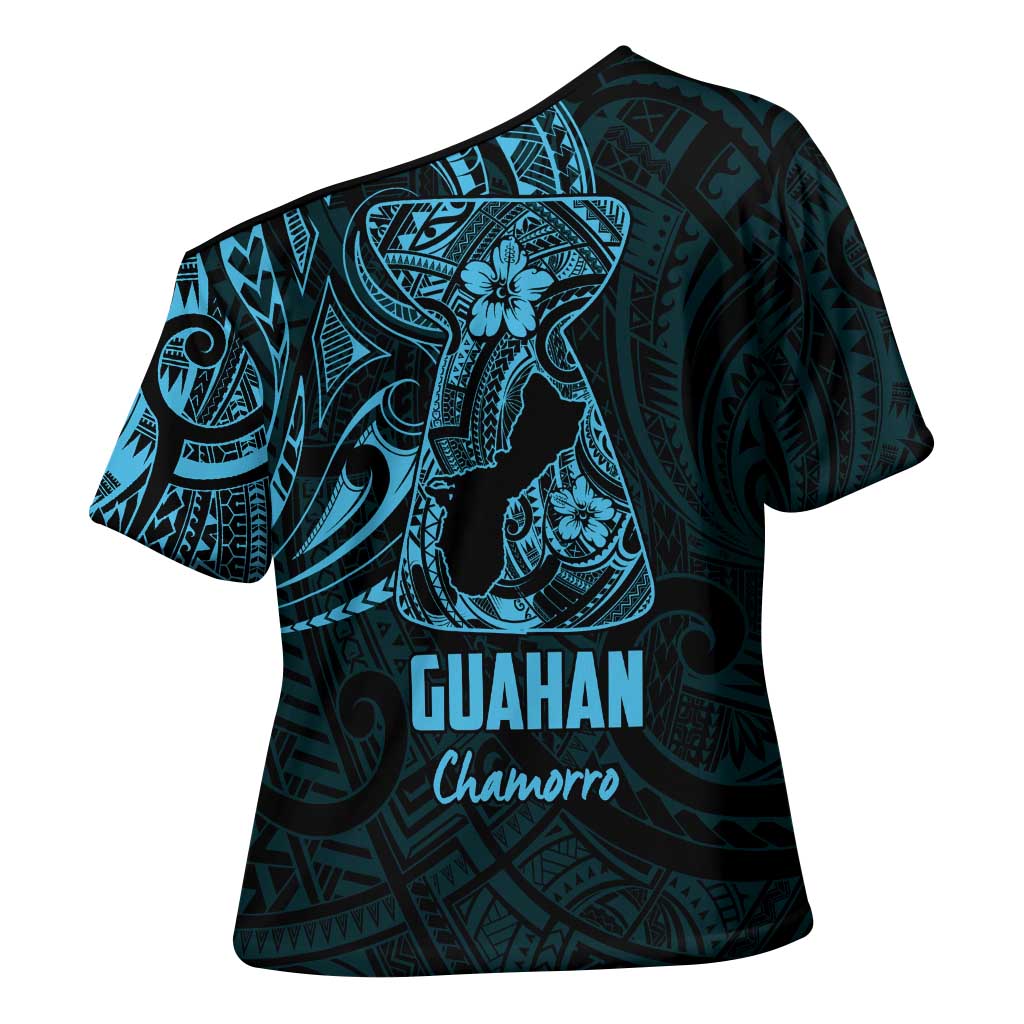 Blue Guam Latte Stone Tribal Tattoo Cross Shoulder Shirt Hafa Adai Six 7 One - Polynesian Pride