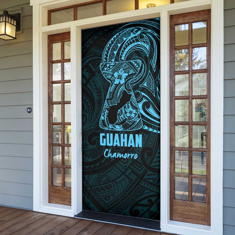 Blue Guam Latte Stone Tribal Tattoo Door Cover Hafa Adai Six 7 One